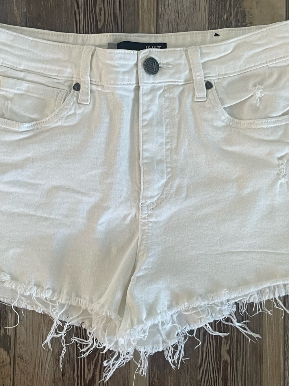 Kut from the Kloth Jane High Rise White Distressed Denim Shorts - 2
